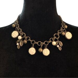 Plunder Design Necklace Charms Beaded Fringe Antique Brass Tones